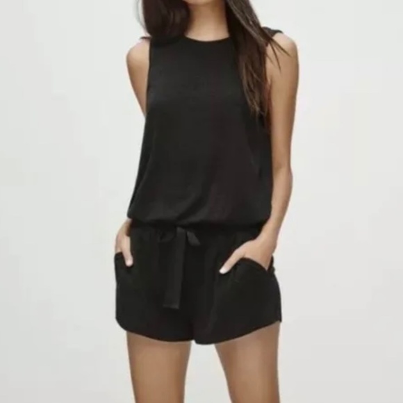 ARITZIA WILFRED FREE Charcoal Grey Izabel Romper Tie Waist w/ Pockets Sz S - Picture 1 of 9